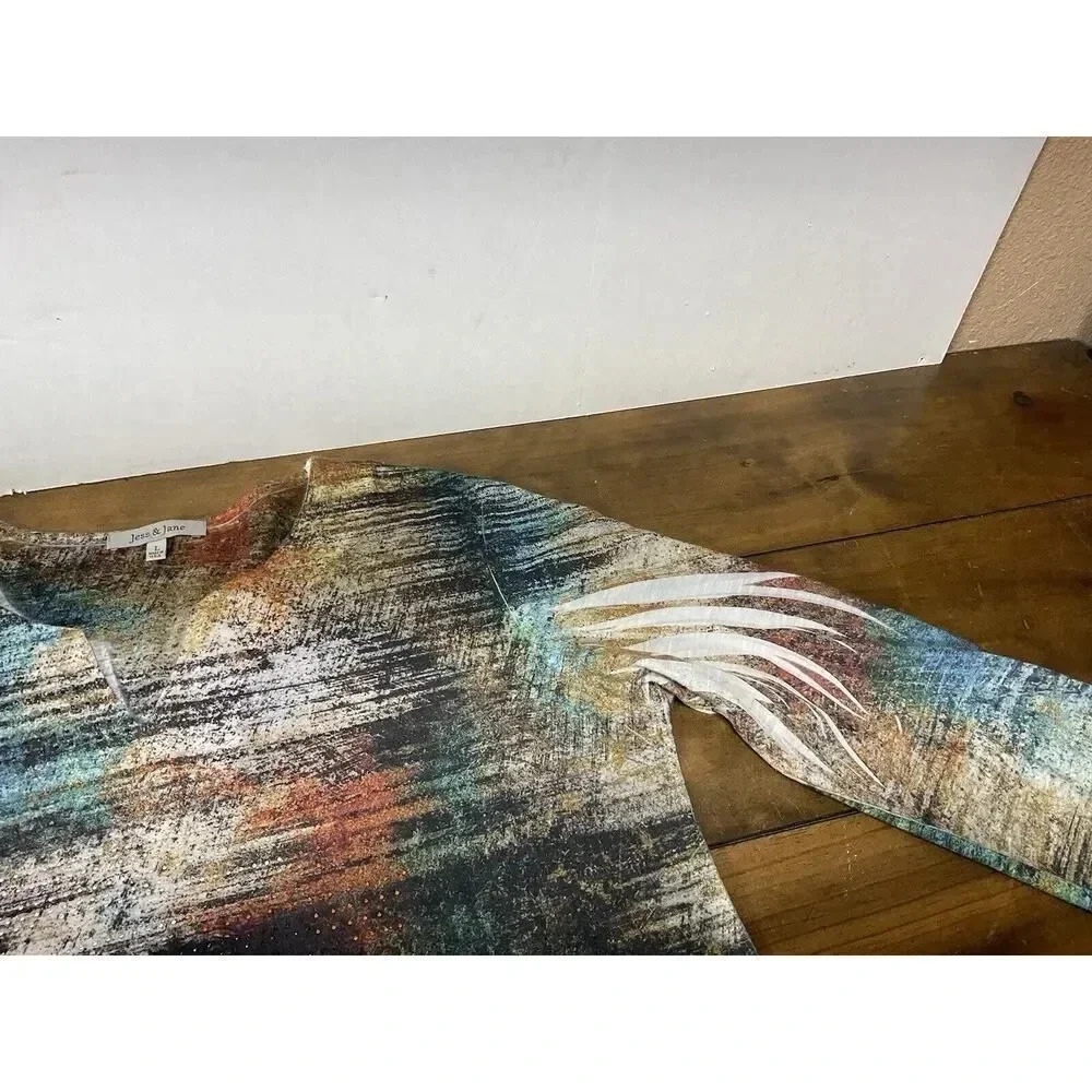 Jess and Jane Womens Large Watercolor Abstract Rhinestone Print Tunic Top - Picture 5 of 11